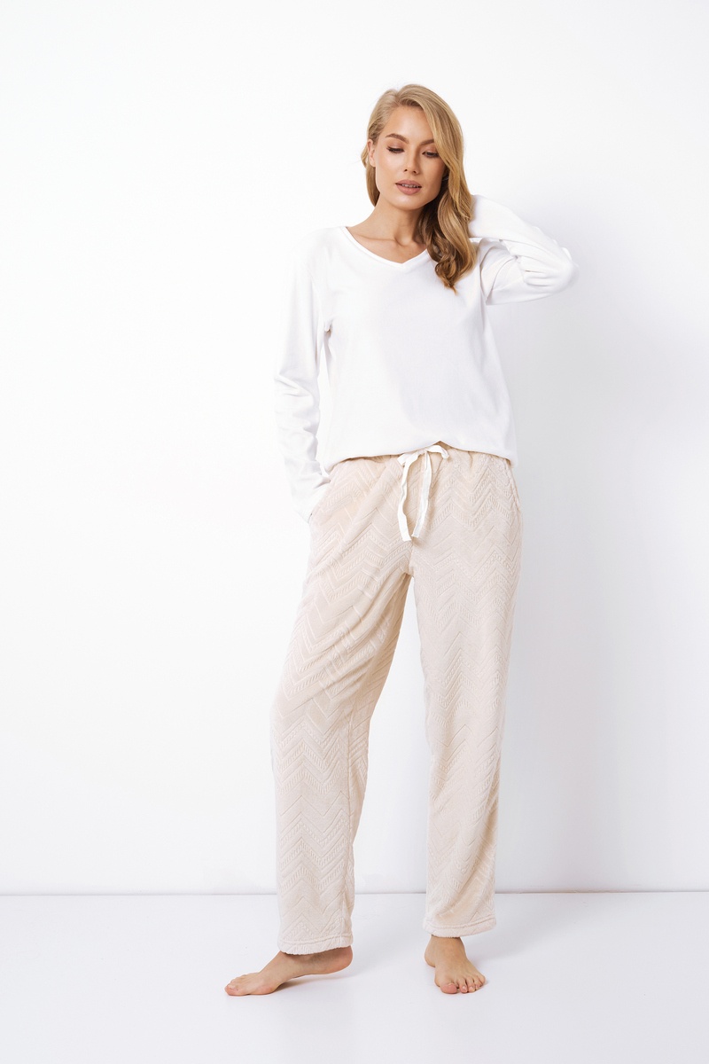 Пижама женская со штанами ARUELLE ZAHRA SET SOFT, экрю + бежевый Aruelle